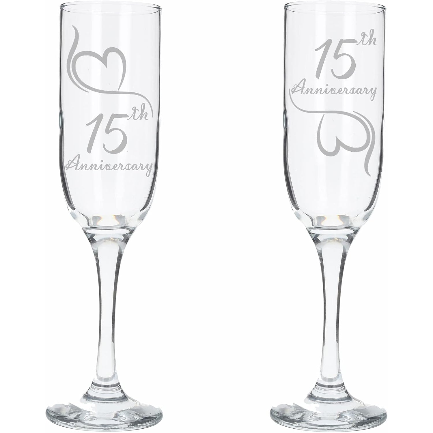 15th Anniversary Engraved Champagne Flutes, Set of 2, an engraved gift from Engraved Gifts Company