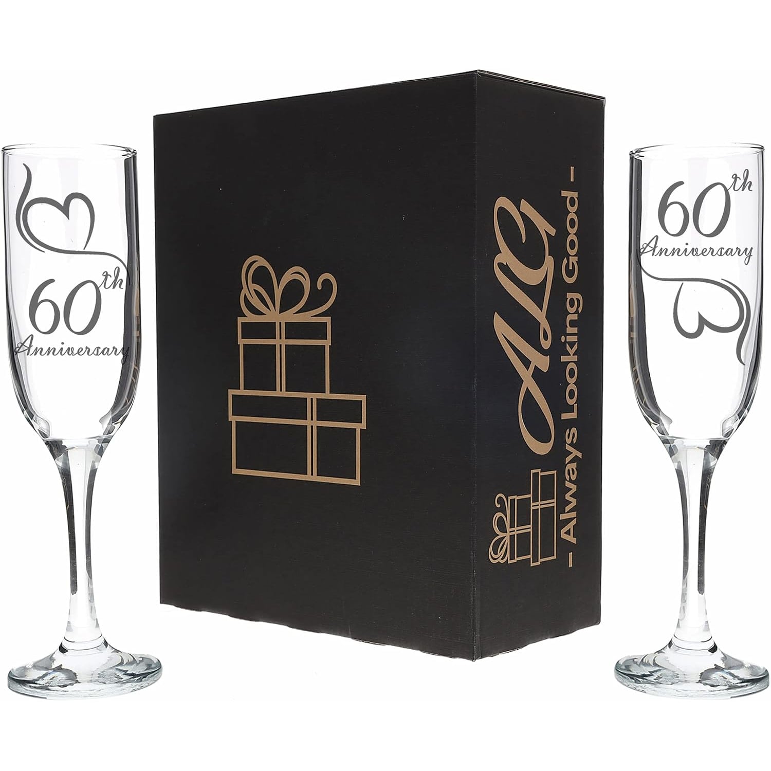 60th Anniversary Engraved Champagne Flutes, Set of 2, detail view