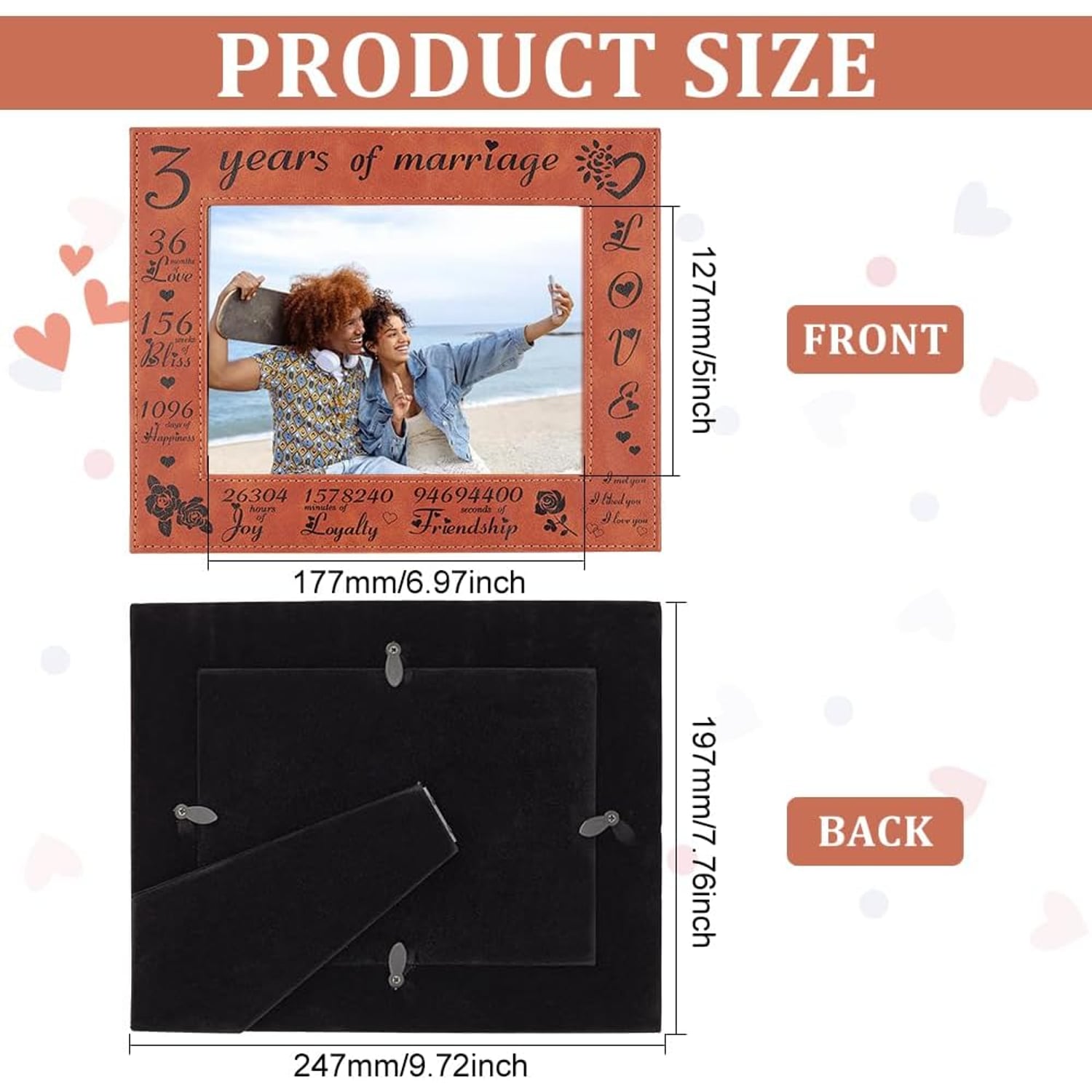 3 Years of Marriage Engraved Leather Photo Frame: image 2
