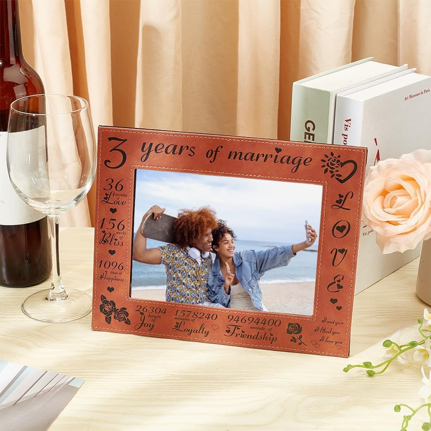 3 Years of Marriage Engraved Leather Photo Frame: image 5