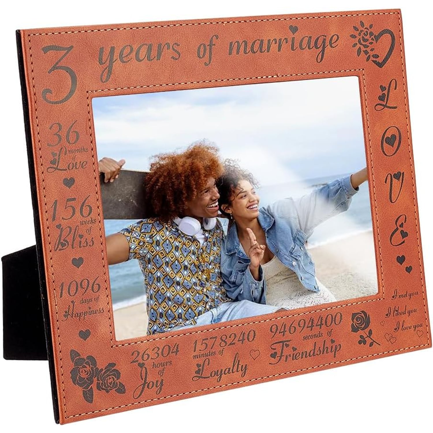 3 Years of Marriage Engraved Leather Photo Frame