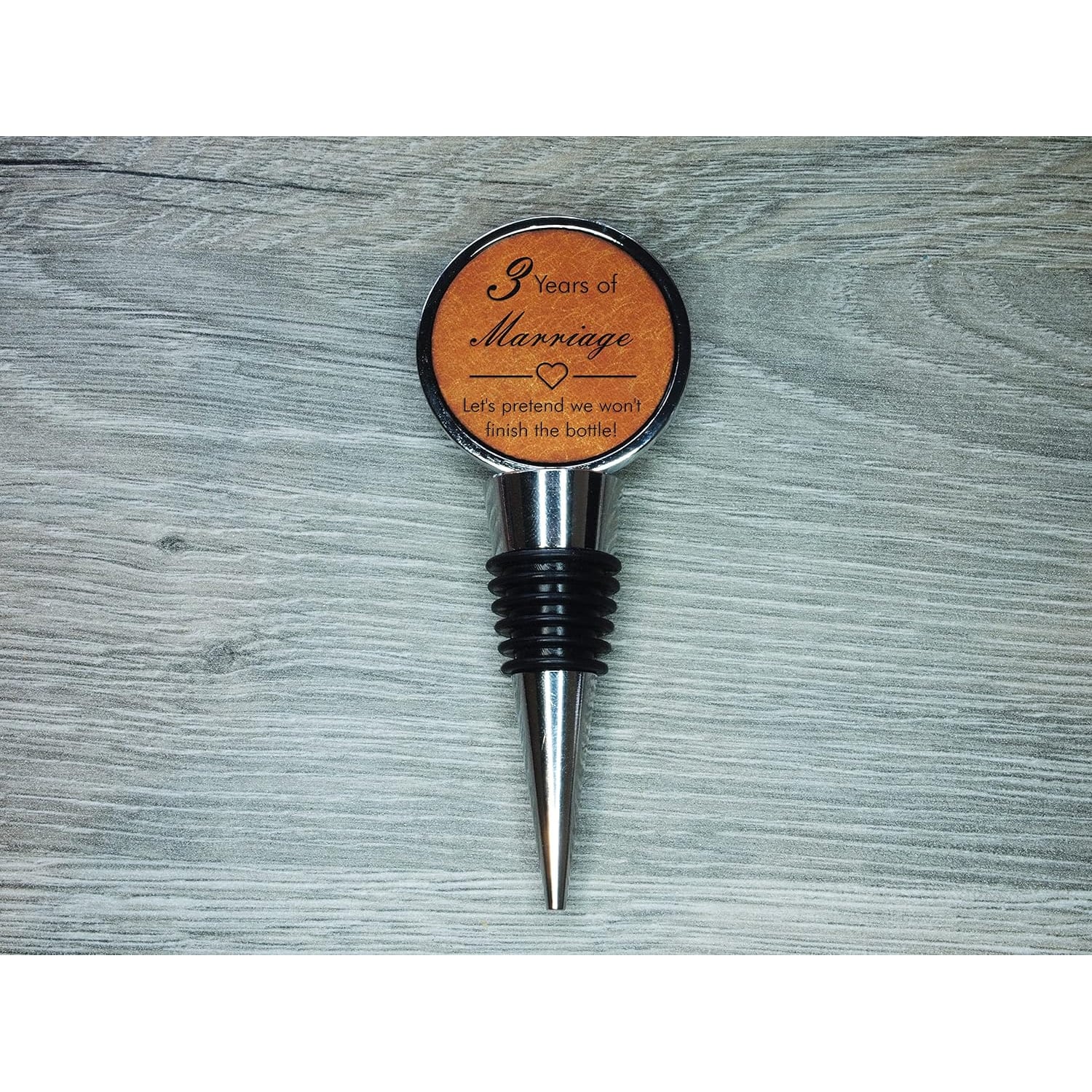 3rd Anniversary Engraved Leather Bottle Stopper: image 2