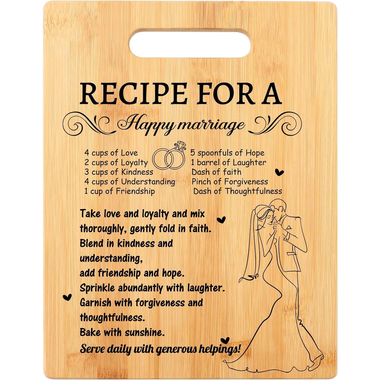 Recipe For A Happy Marriage Engraved Bamboo Chopping Board