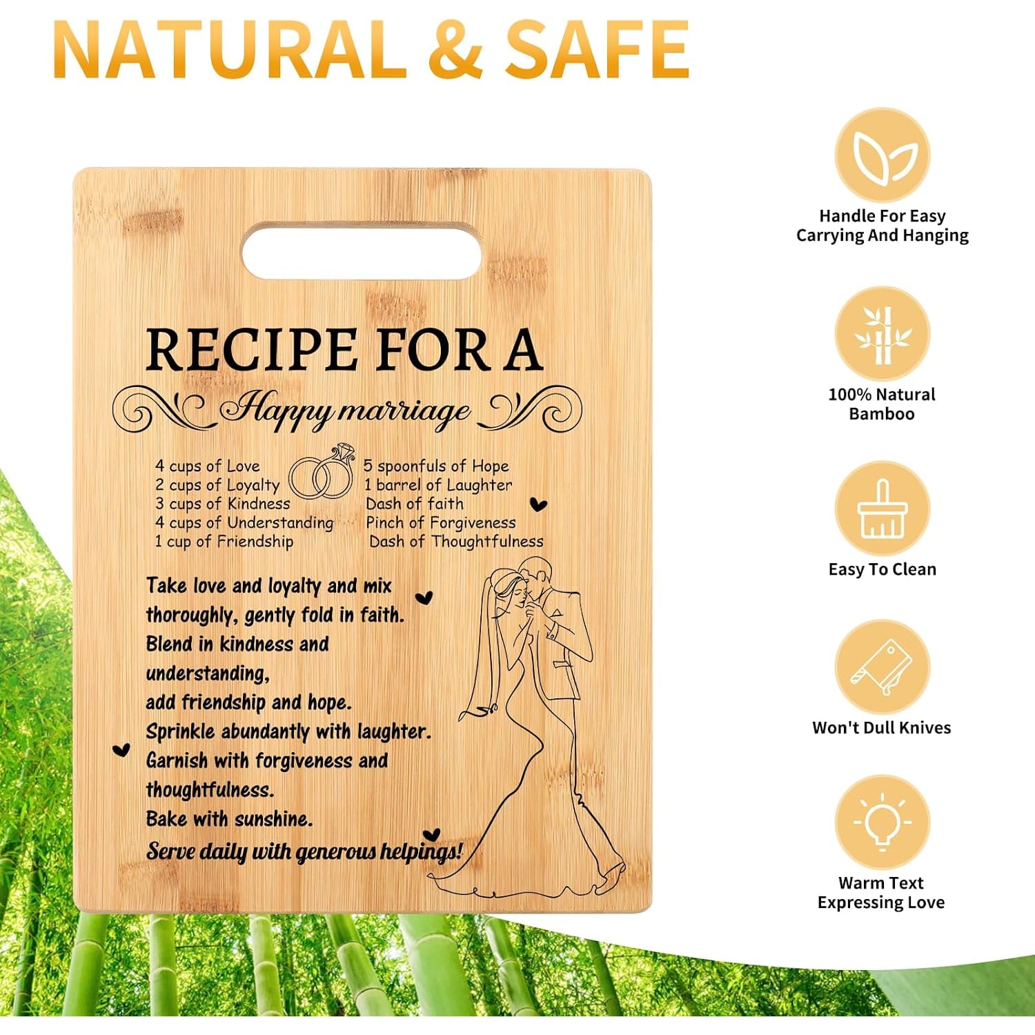 Recipe For A Happy Marriage Engraved Bamboo Chopping Board: image 4