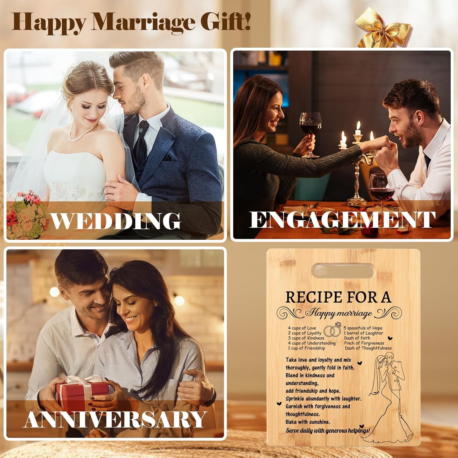 Recipe For A Happy Marriage Engraved Bamboo Chopping Board: image 5