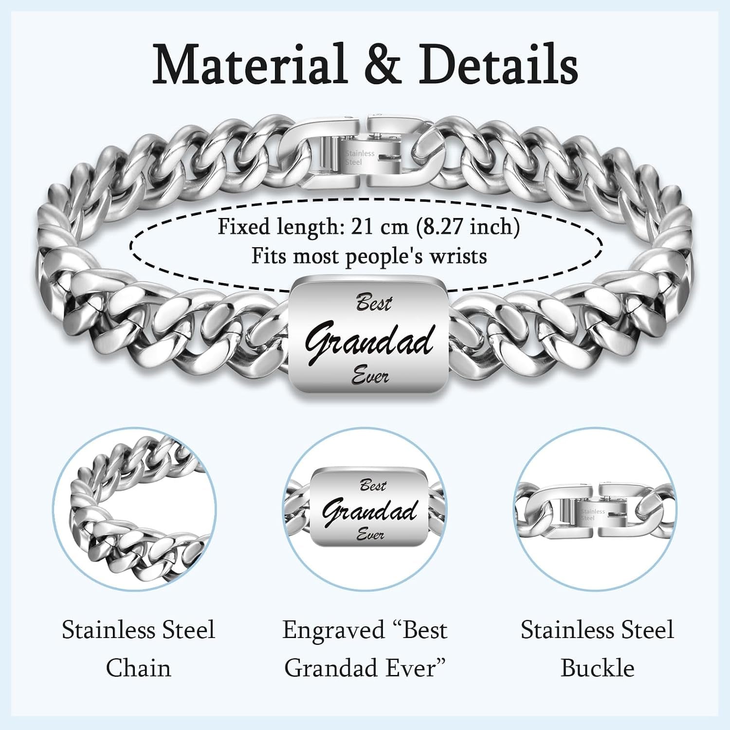 Best Grandad Ever Engraved Stainless Steel Bracelet: image 3