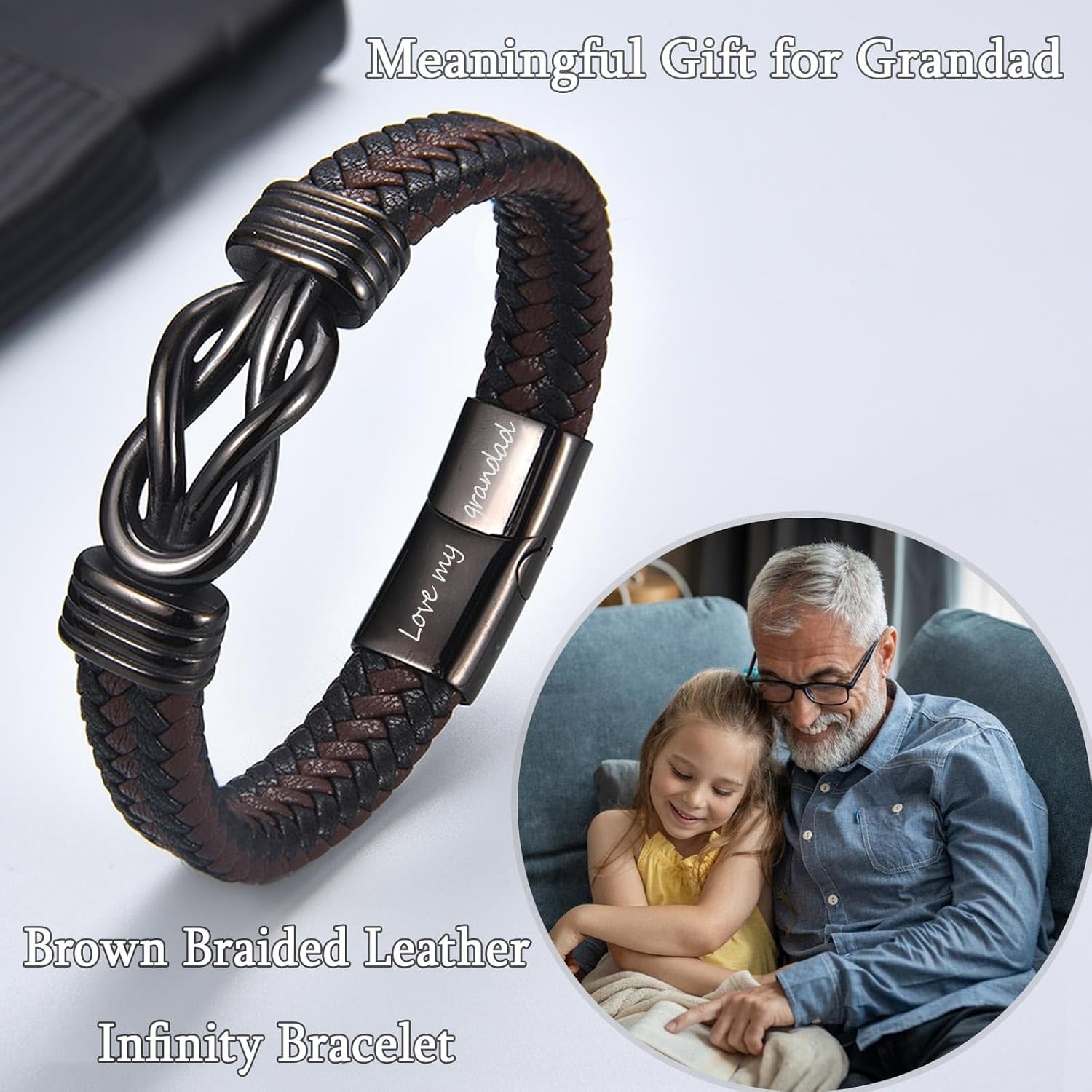 Love My Grandad Engraved Leather Bracelet: image 2