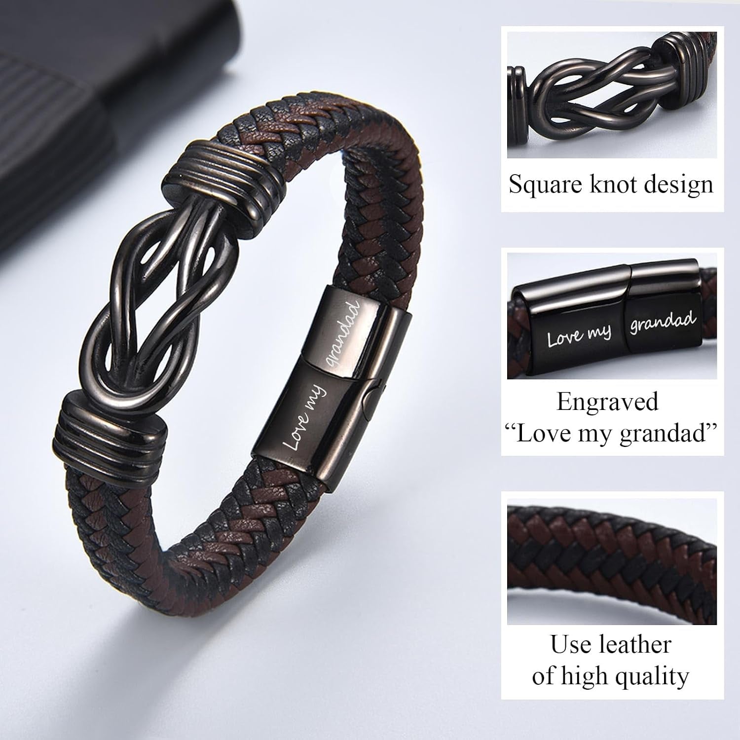 Love My Grandad Engraved Leather Bracelet: image 5