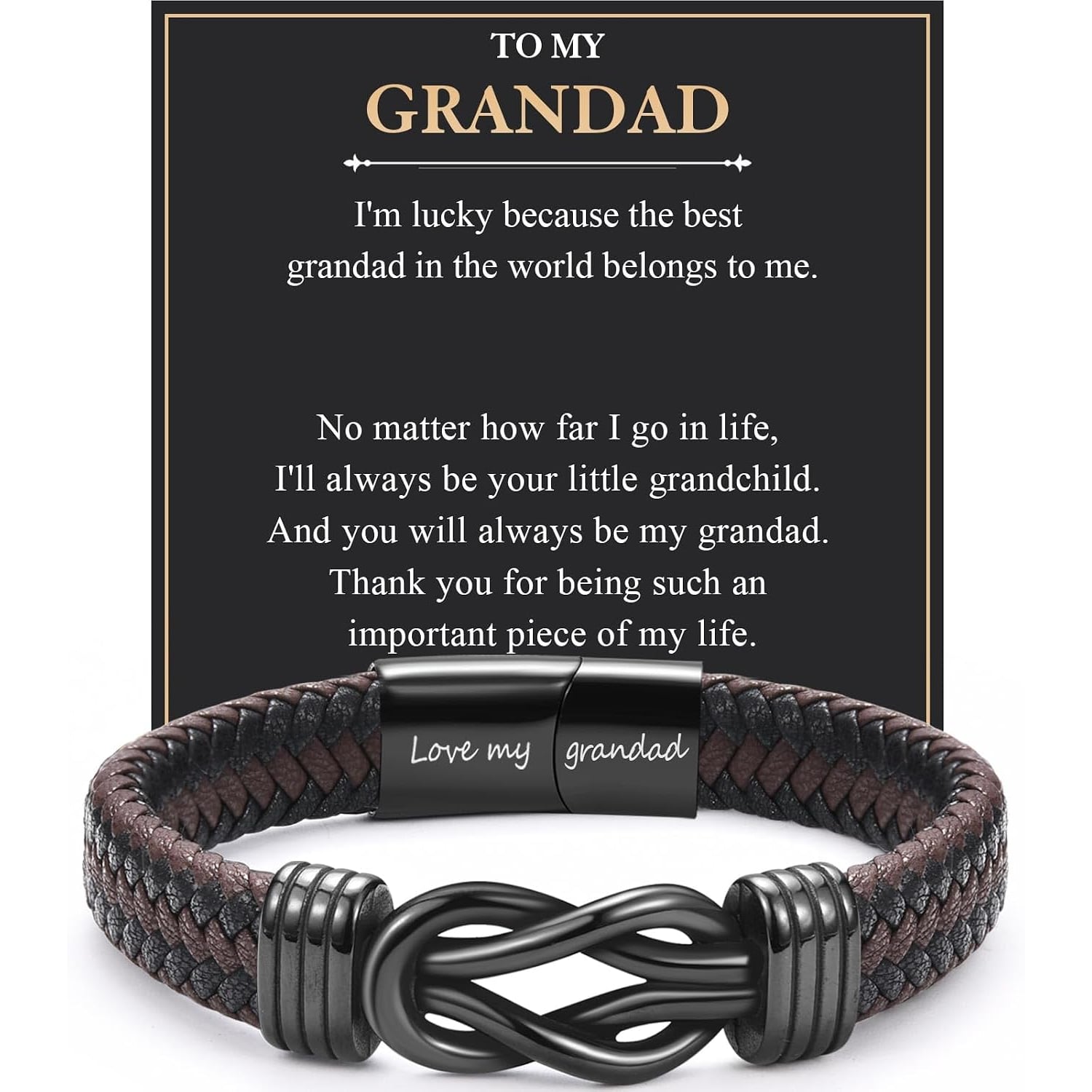 Love My Grandad Engraved Leather Bracelet