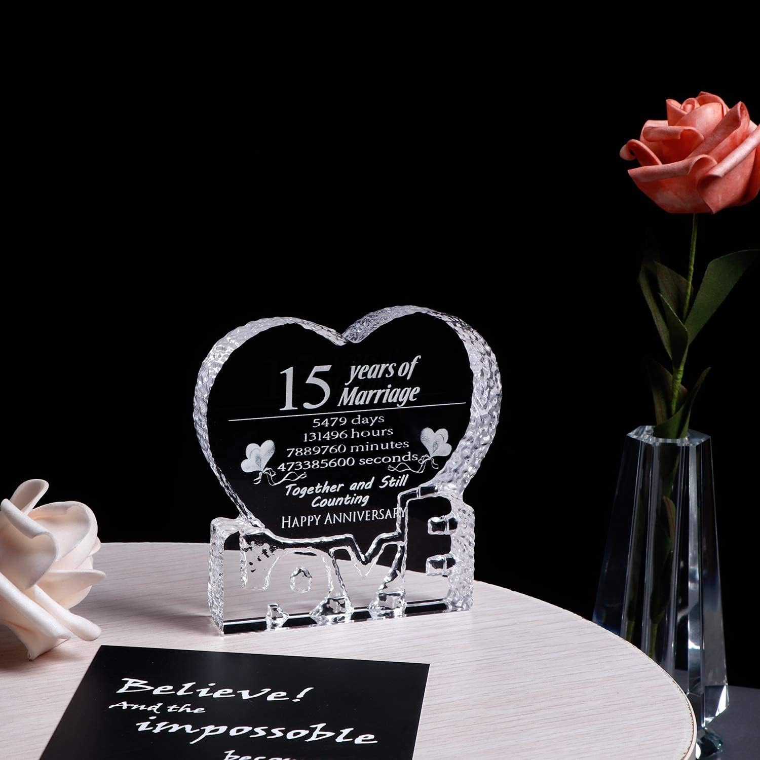 15 Years of Marriage Engraved Crystal Heart Keepsake: image 6