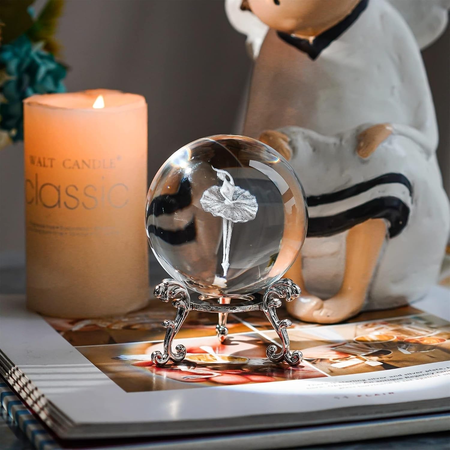 Ballerina Engraved Crystal Ball with Silver-Plated Stand: image 2