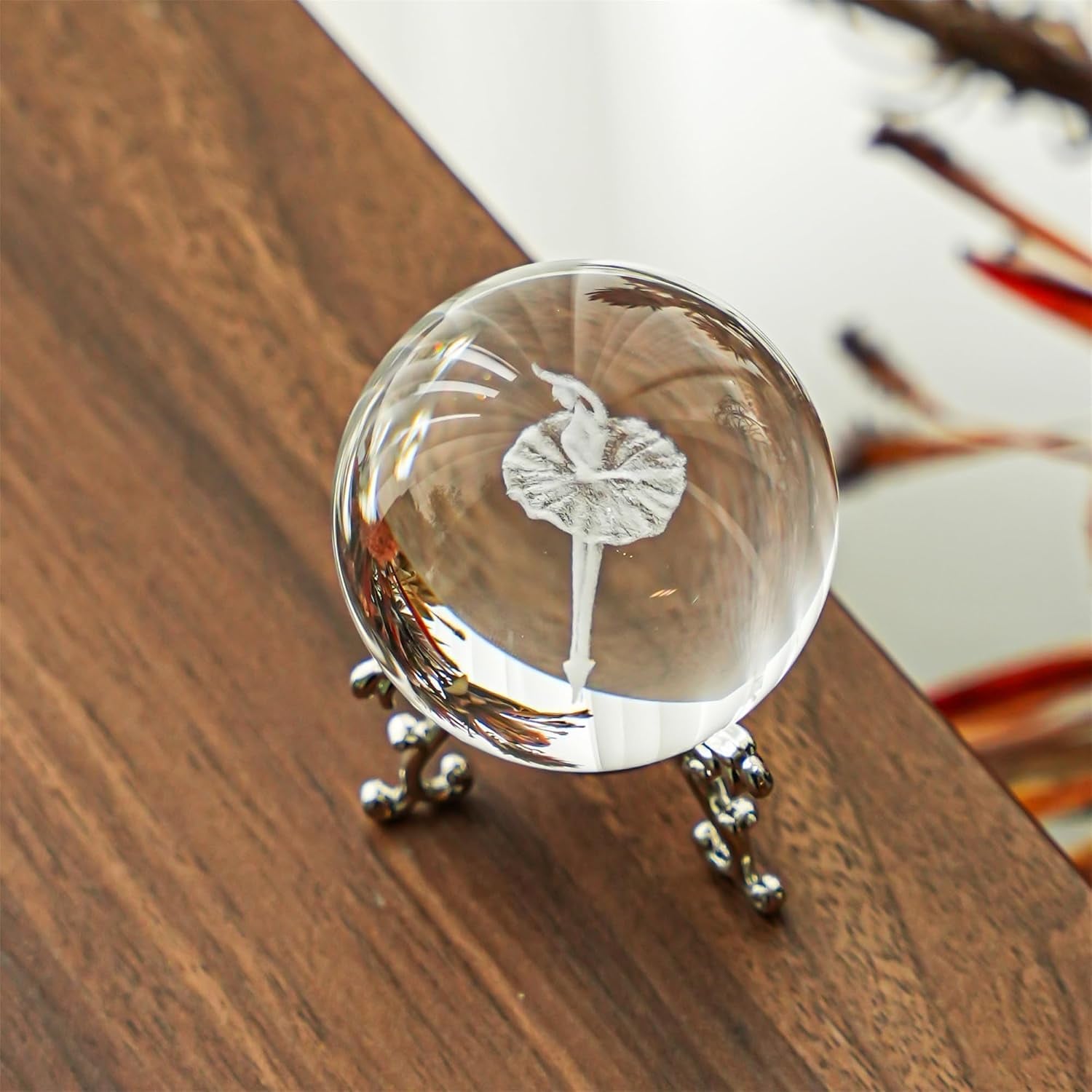 Ballerina Engraved Crystal Ball with Silver-Plated Stand: image 3