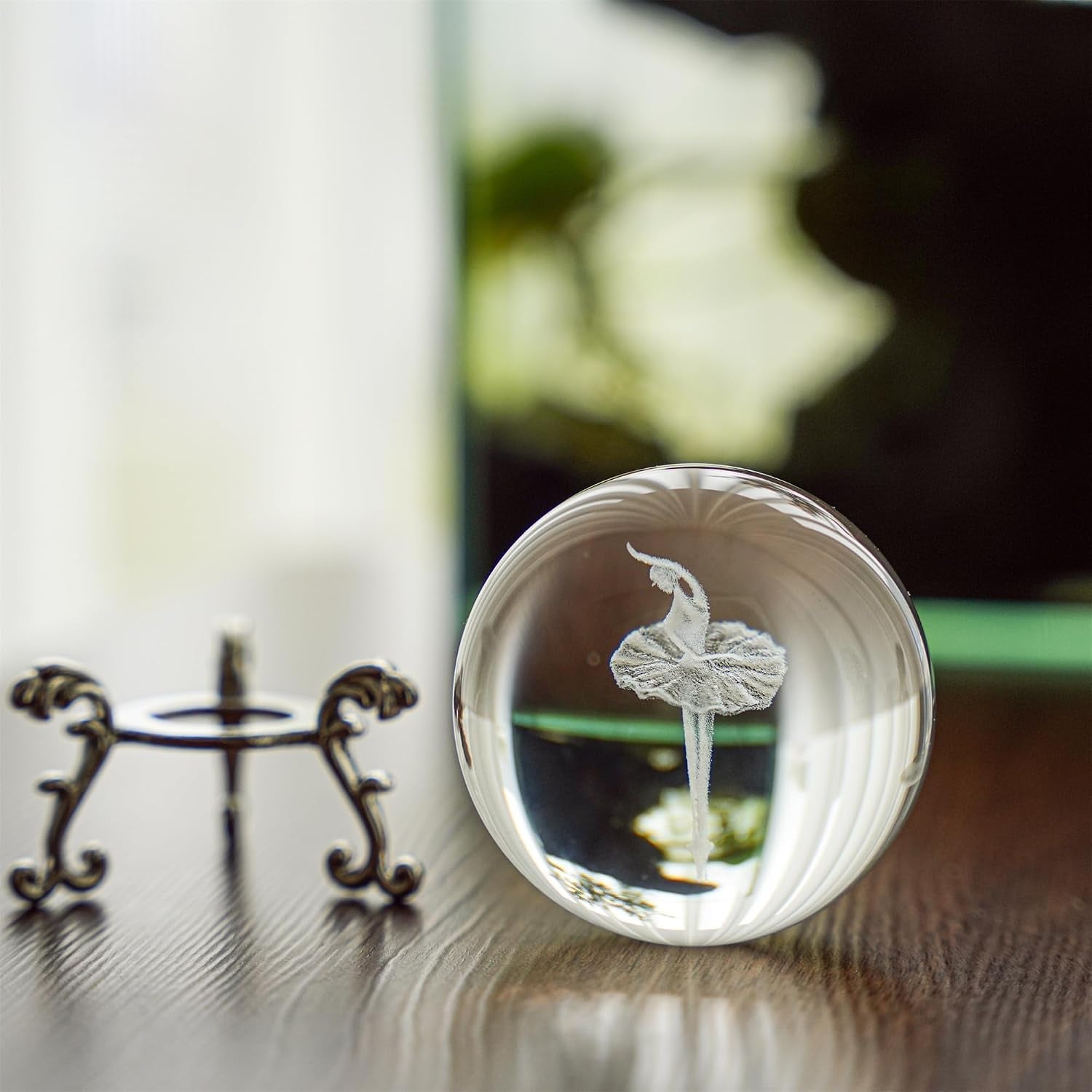 Ballerina Engraved Crystal Ball with Silver-Plated Stand: image 5