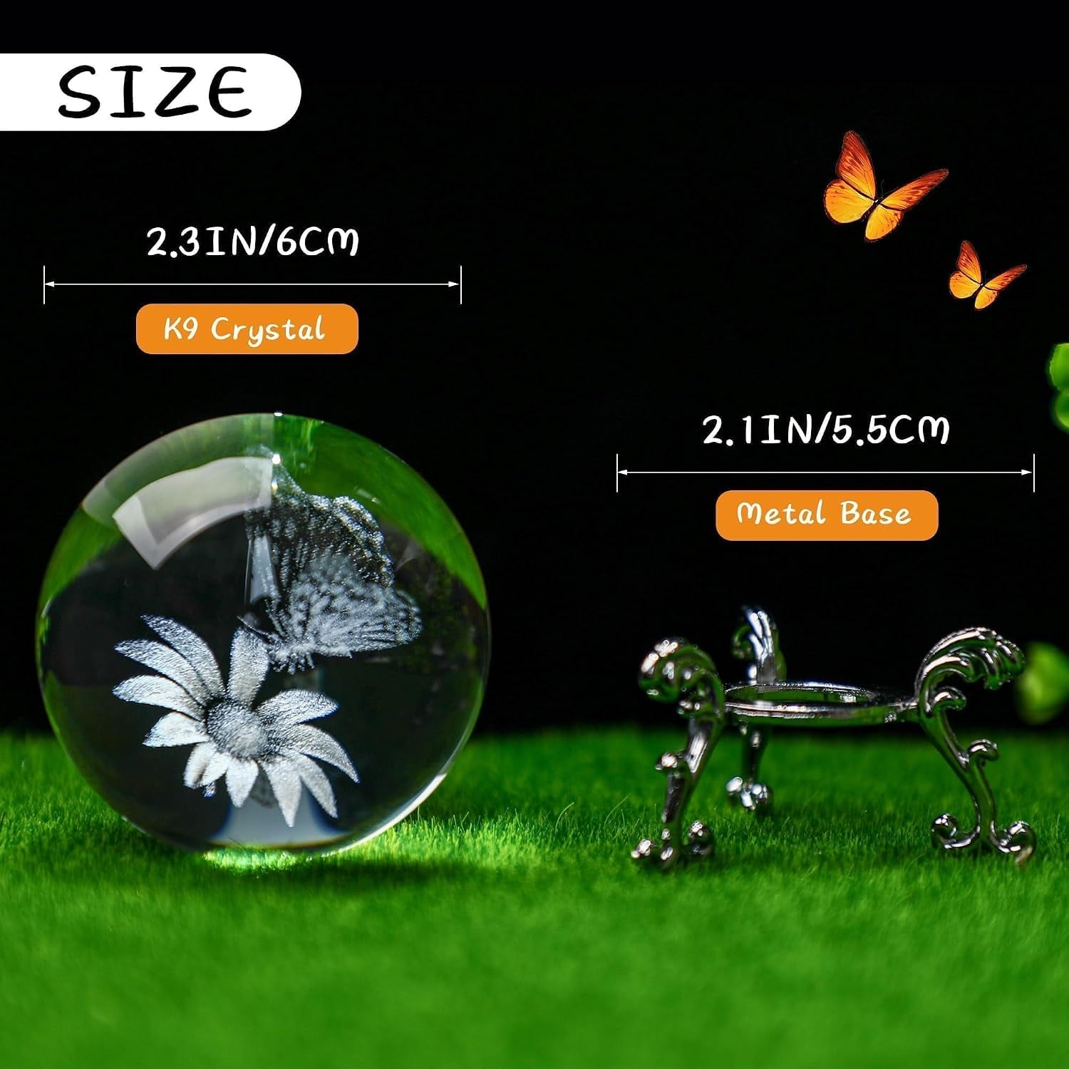 Butterfly Engraved Crystal Ball with Stand: image 4