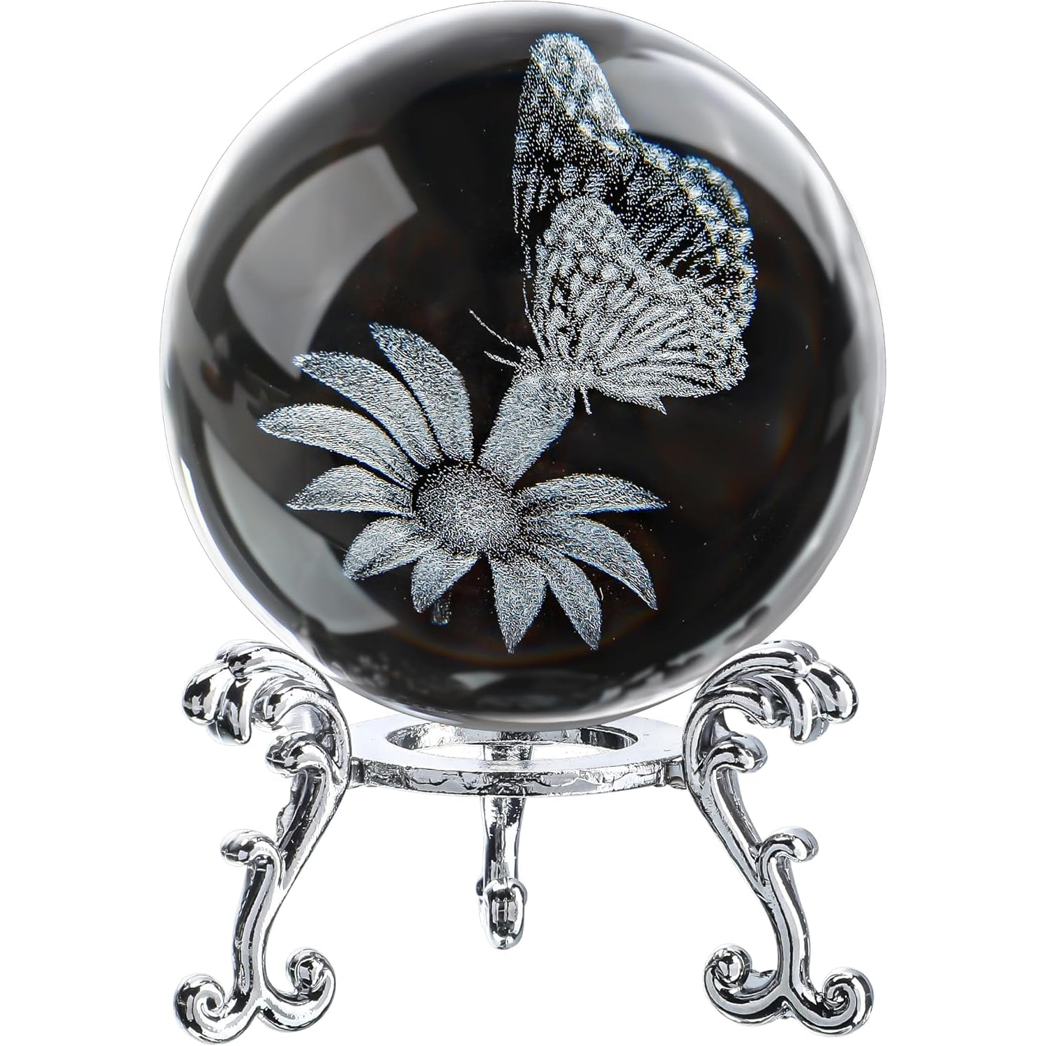 Butterfly Engraved Crystal Ball with Stand: image 7