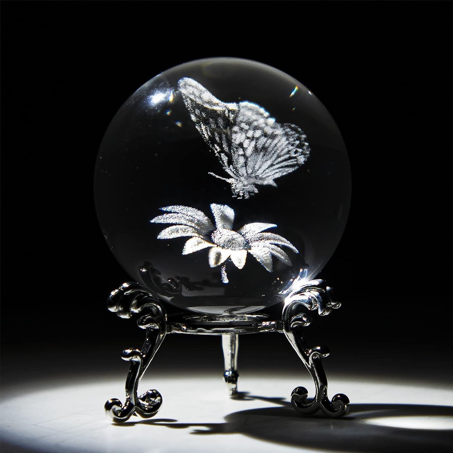 Butterfly Engraved Crystal Ball with Stand: image 8