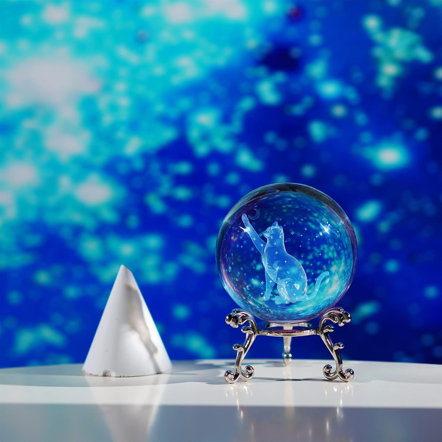 Cat Engraved Crystal Ball with Metal Stand: image 7