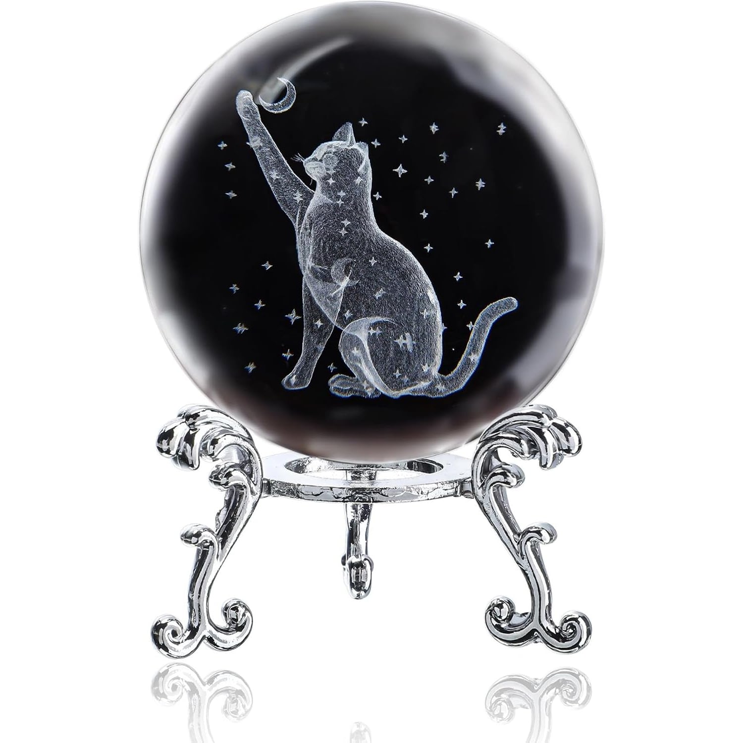 Cat Engraved Crystal Ball with Metal Stand: image 8