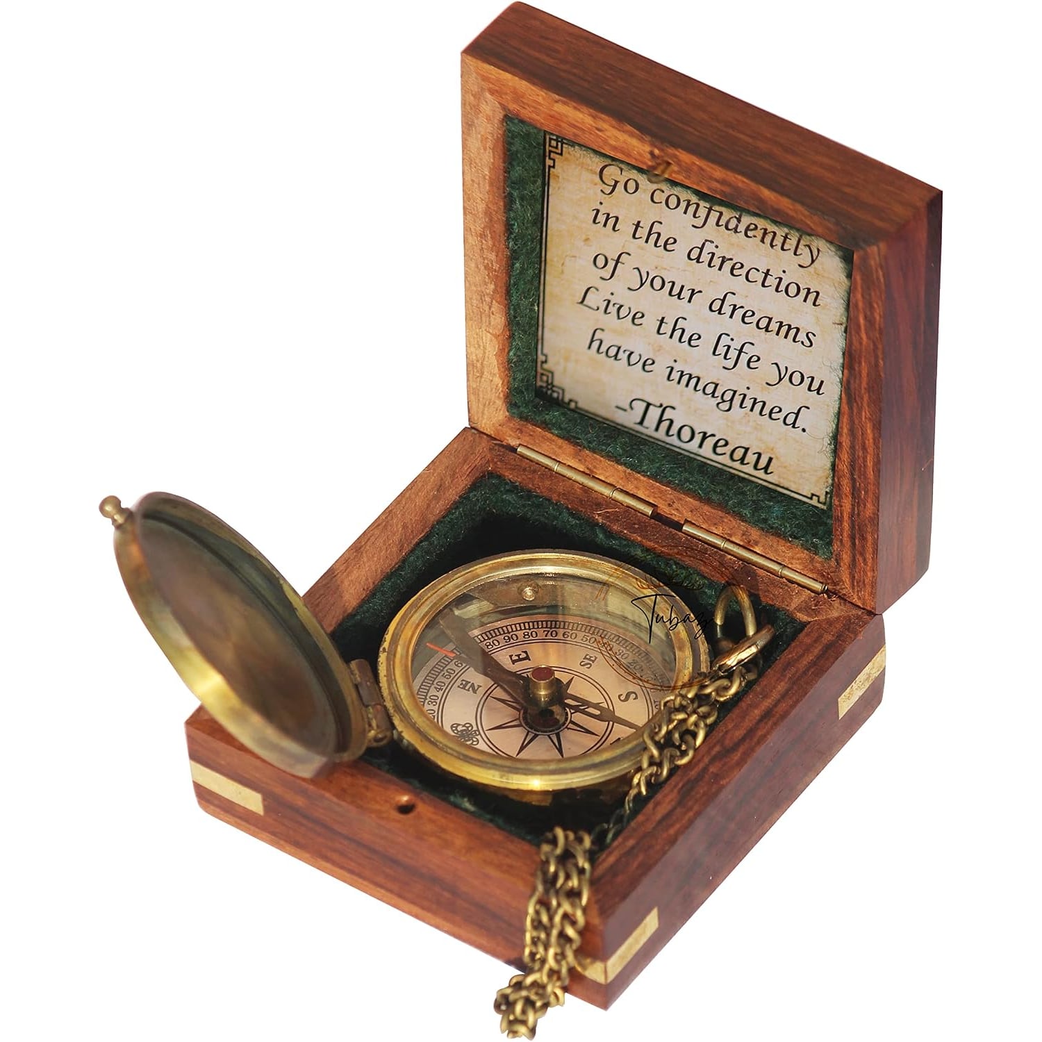 Go Confidently Engraved Brass Compass with Wooden Keepsake Box: image 2