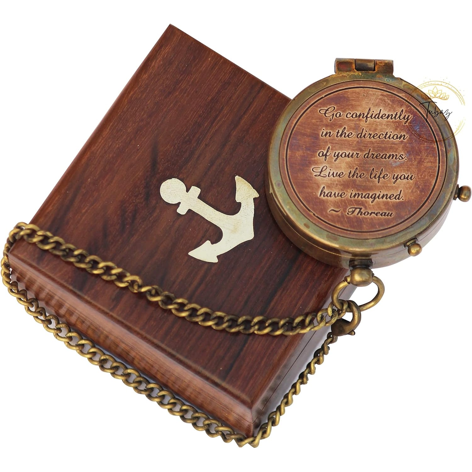 Go Confidently Engraved Brass Compass with Wooden Keepsake Box: image 3