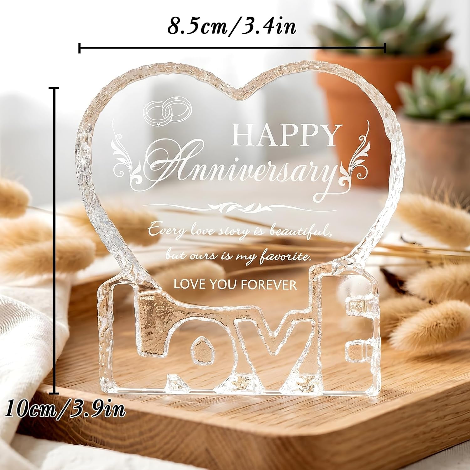 Happy Anniversary Engraved Crystal Heart Keepsake: image 3