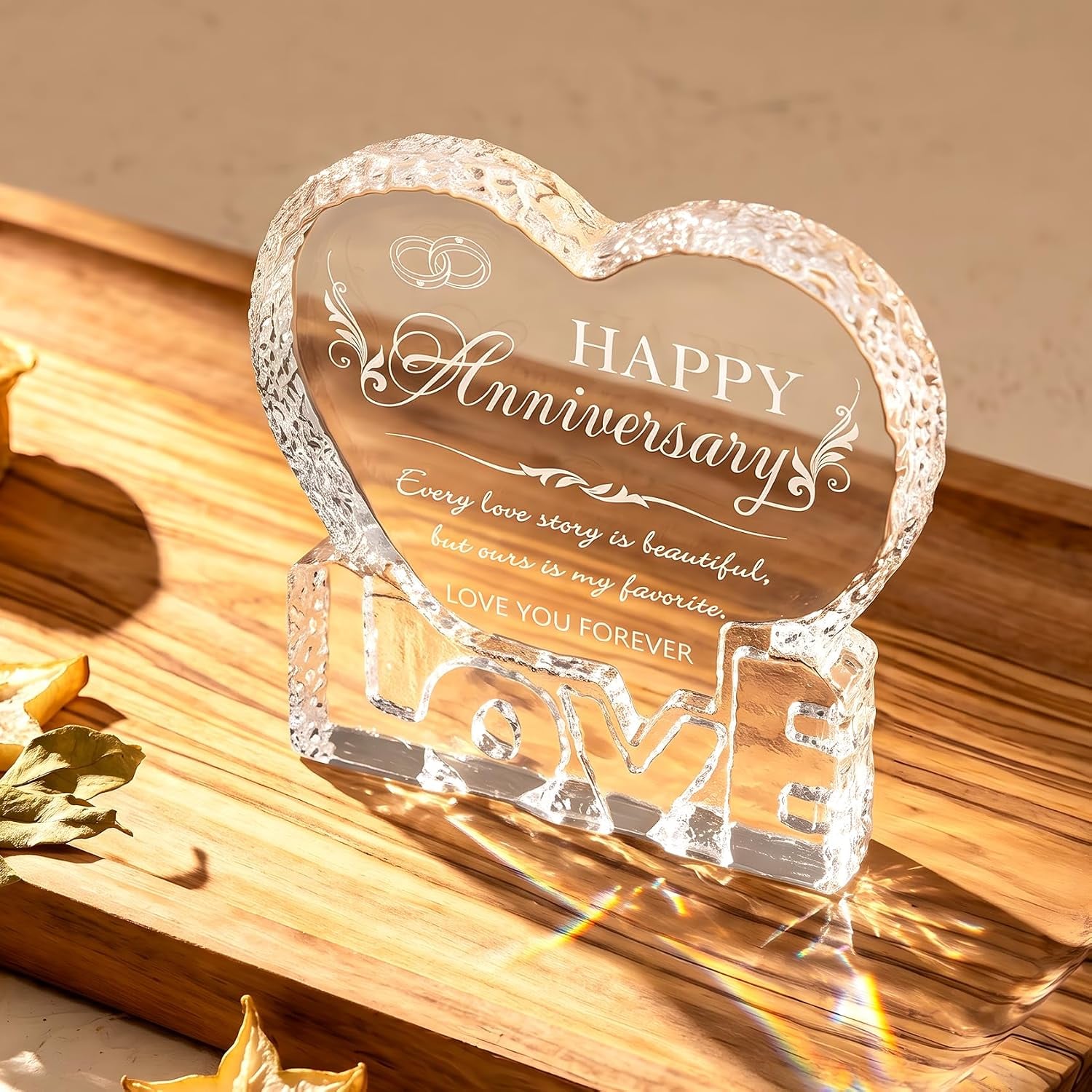 Happy Anniversary Engraved Crystal Heart Keepsake: image 4