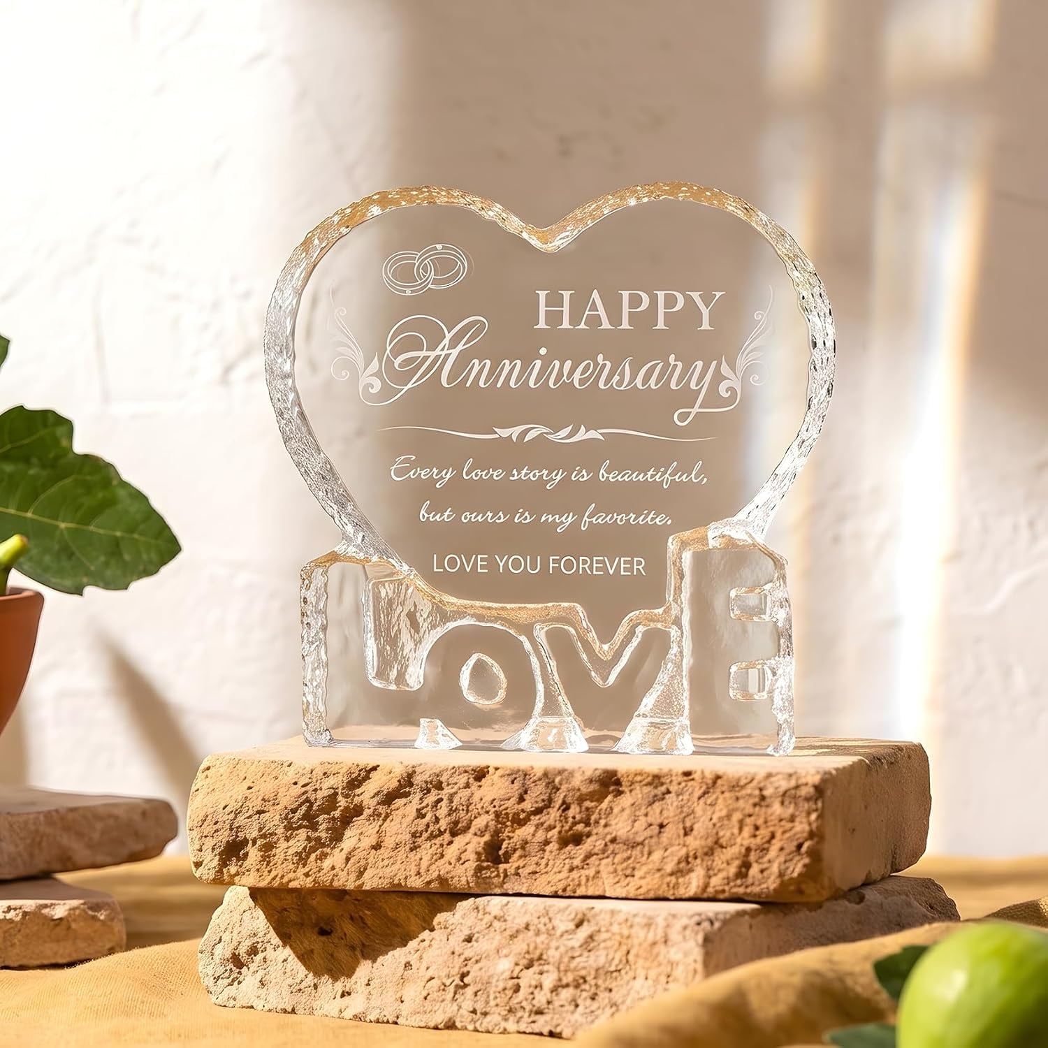 Happy Anniversary Engraved Crystal Heart Keepsake: image 5