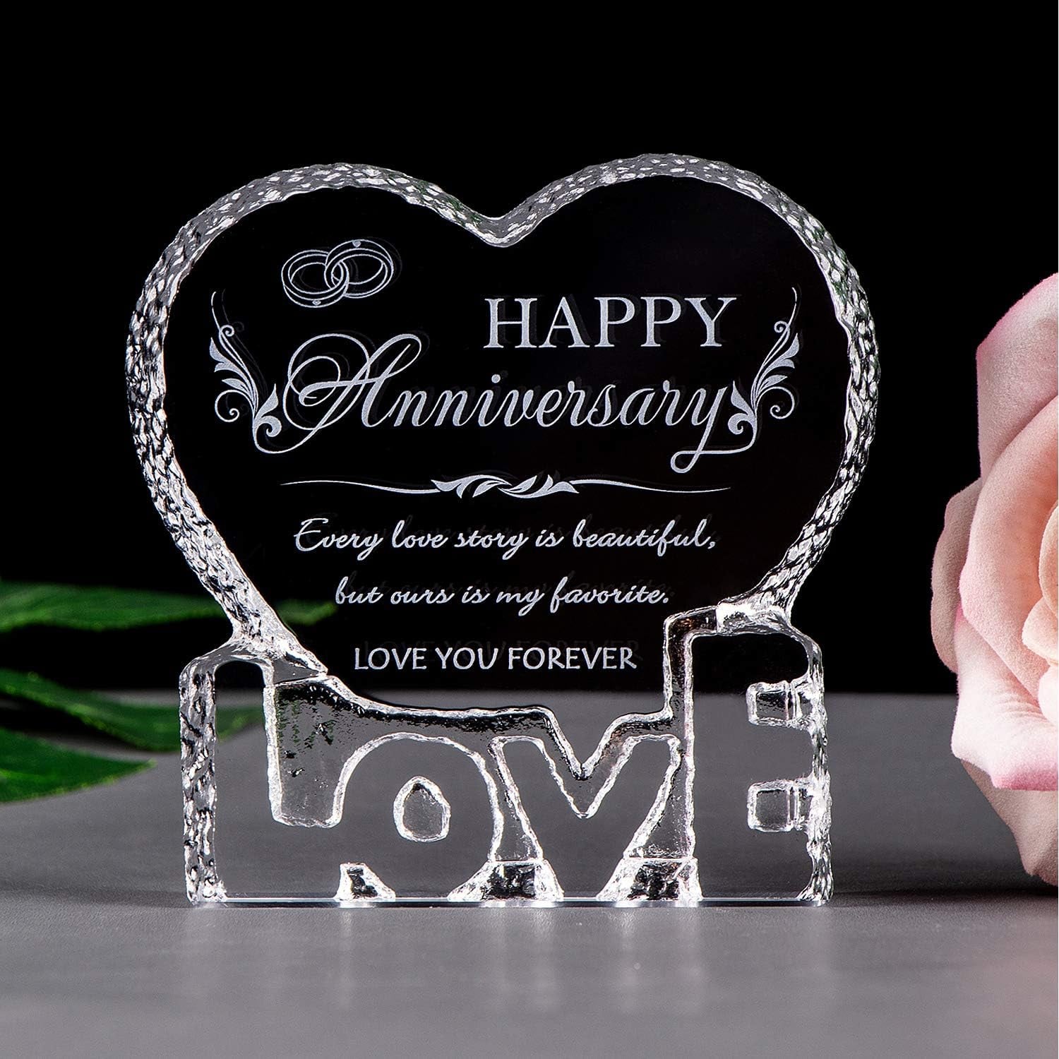 Happy Anniversary Engraved Crystal Heart Keepsake