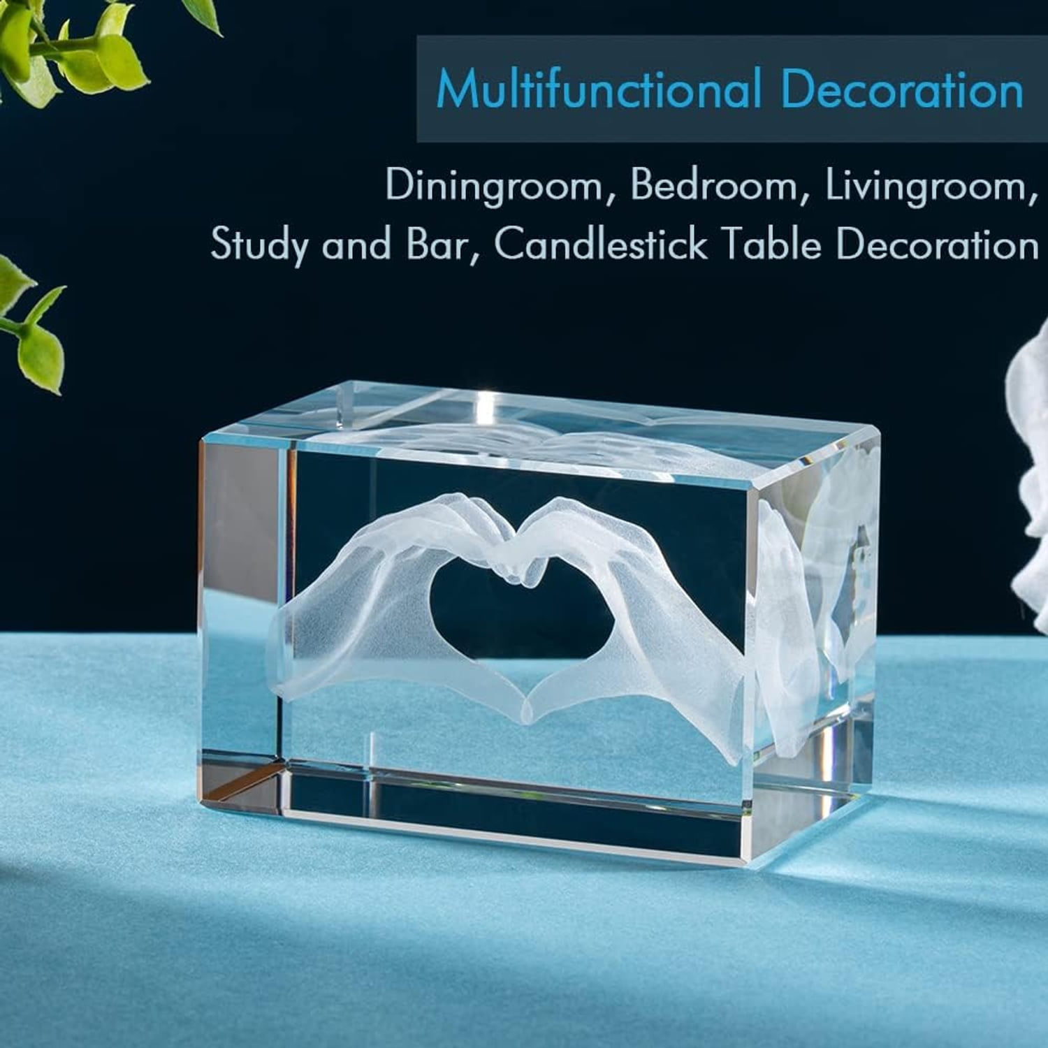Heart Hands Engraved Crystal Cube: image 5