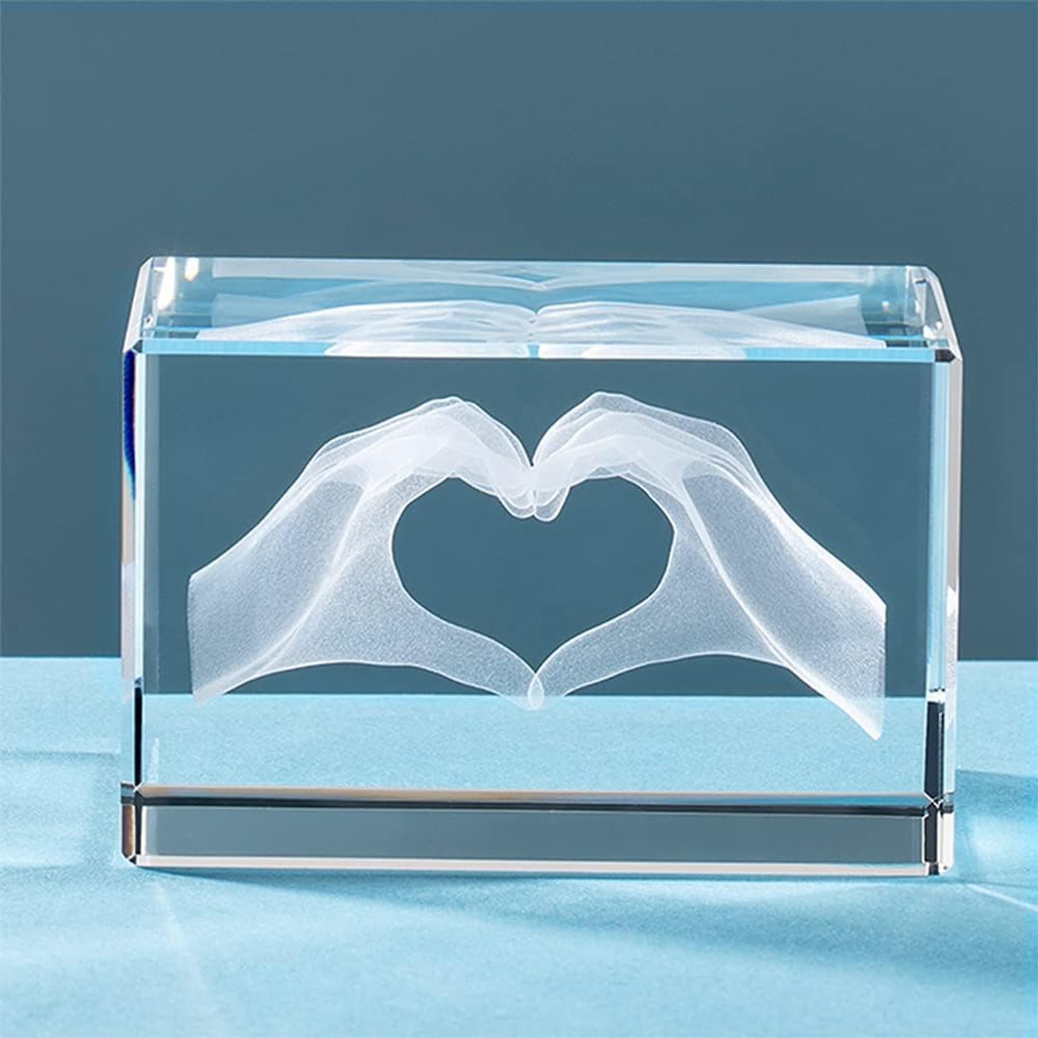 Heart Hands Engraved Crystal Cube