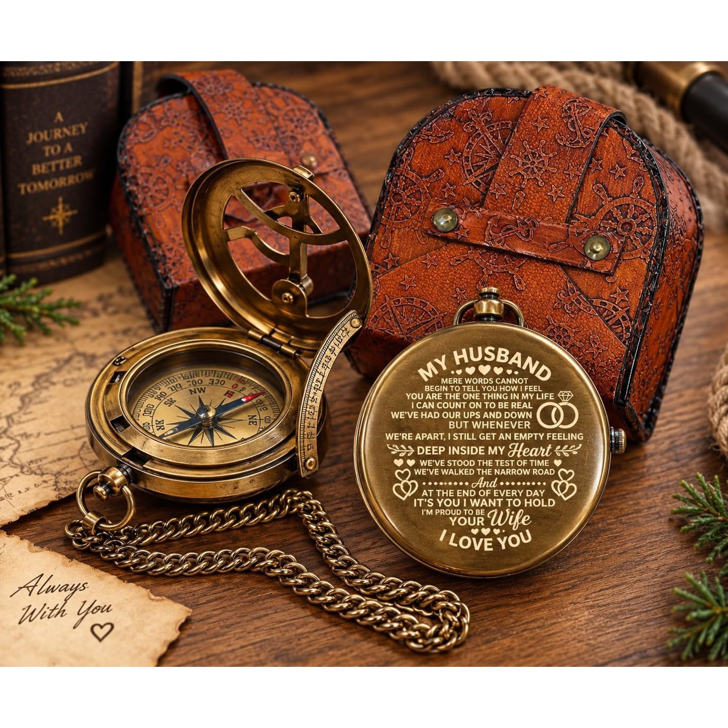 My Husband Engraved Sundial Compass with Leather Case: image 7