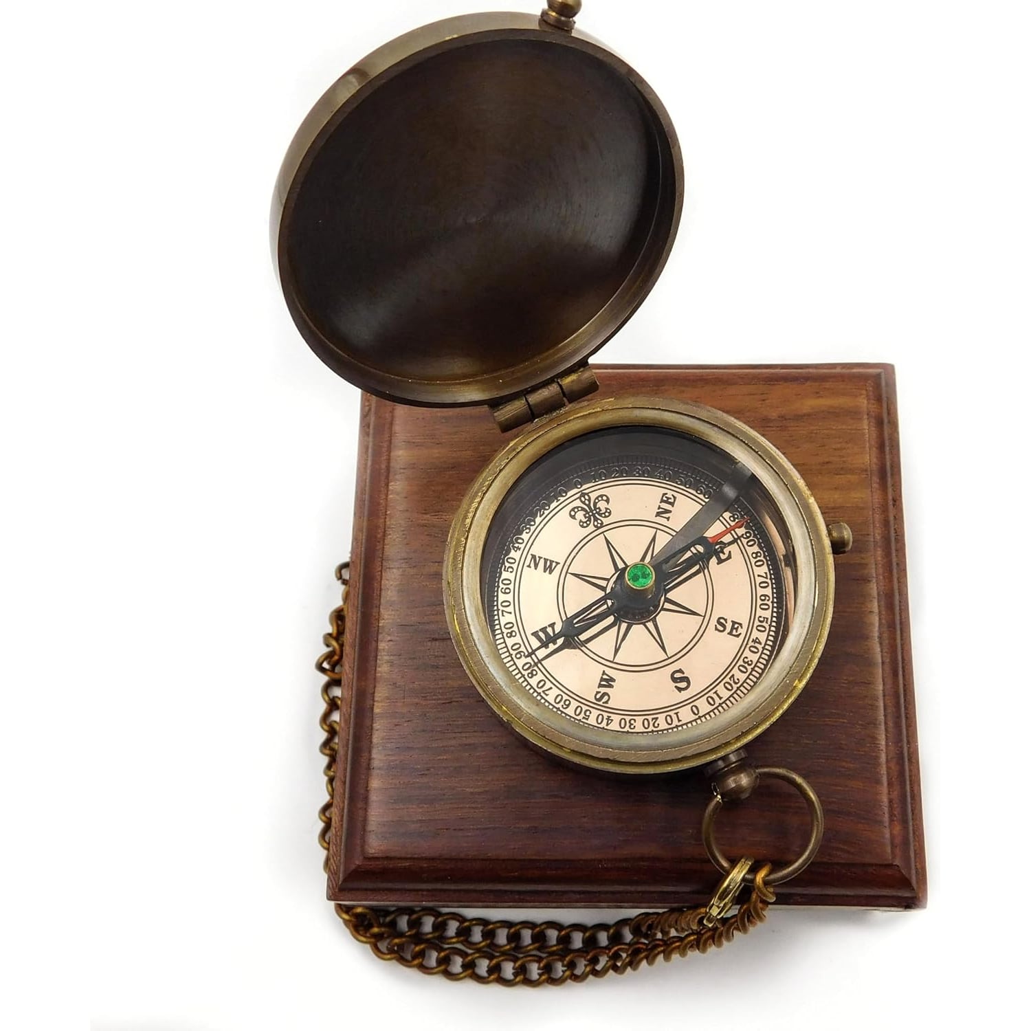 Thoreau Quote Engraved Brass Compass with Wooden Gift Box: image 4