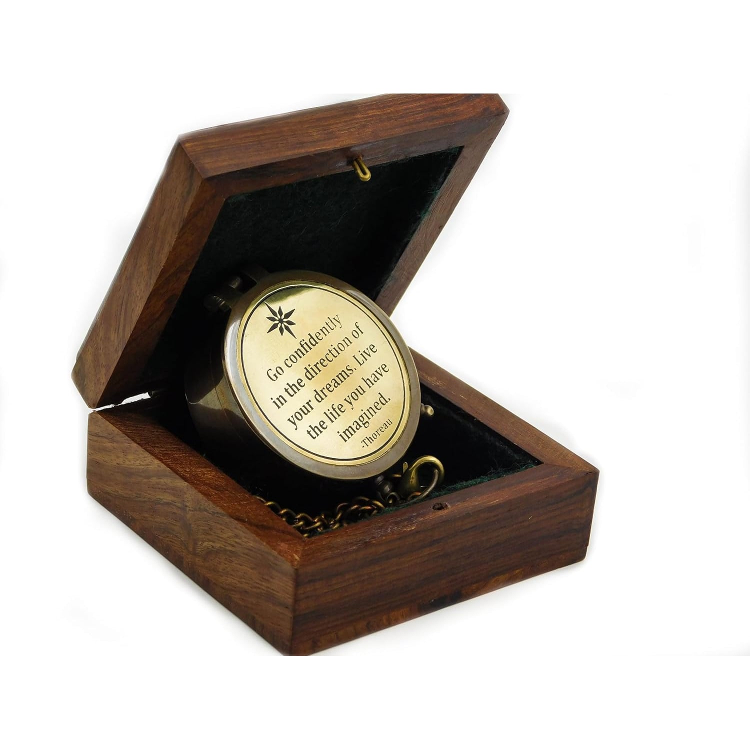 Thoreau Quote Engraved Brass Compass with Wooden Gift Box: image 5