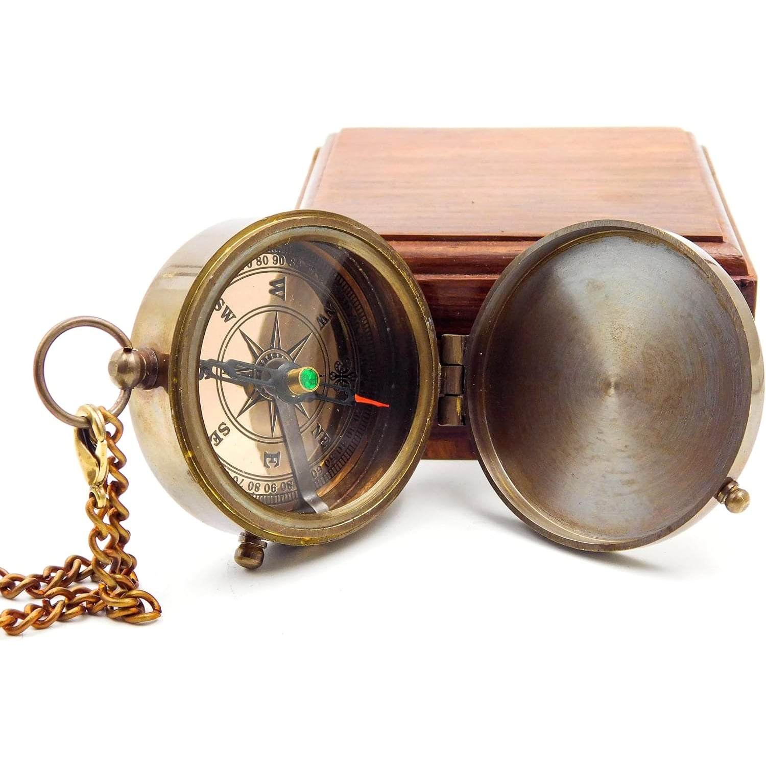 Thoreau Quote Engraved Brass Compass with Wooden Gift Box: image 7