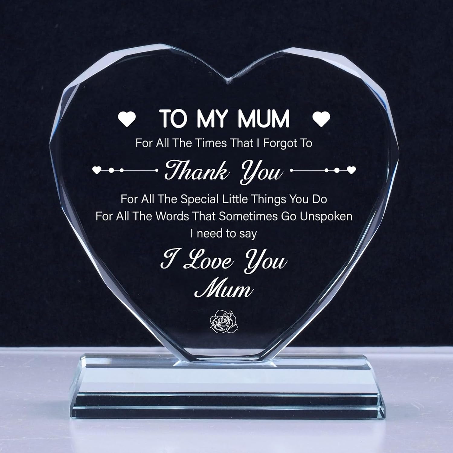 To My Mum Engraved Crystal Heart Keepsake