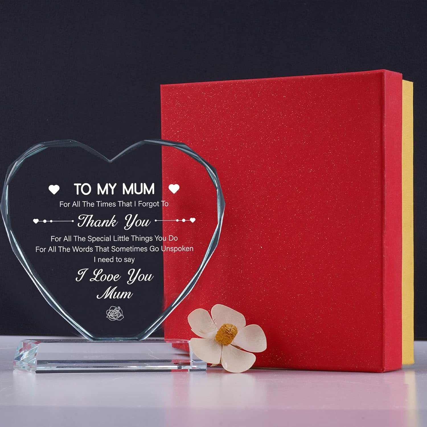 To My Mum Engraved Crystal Heart Keepsake