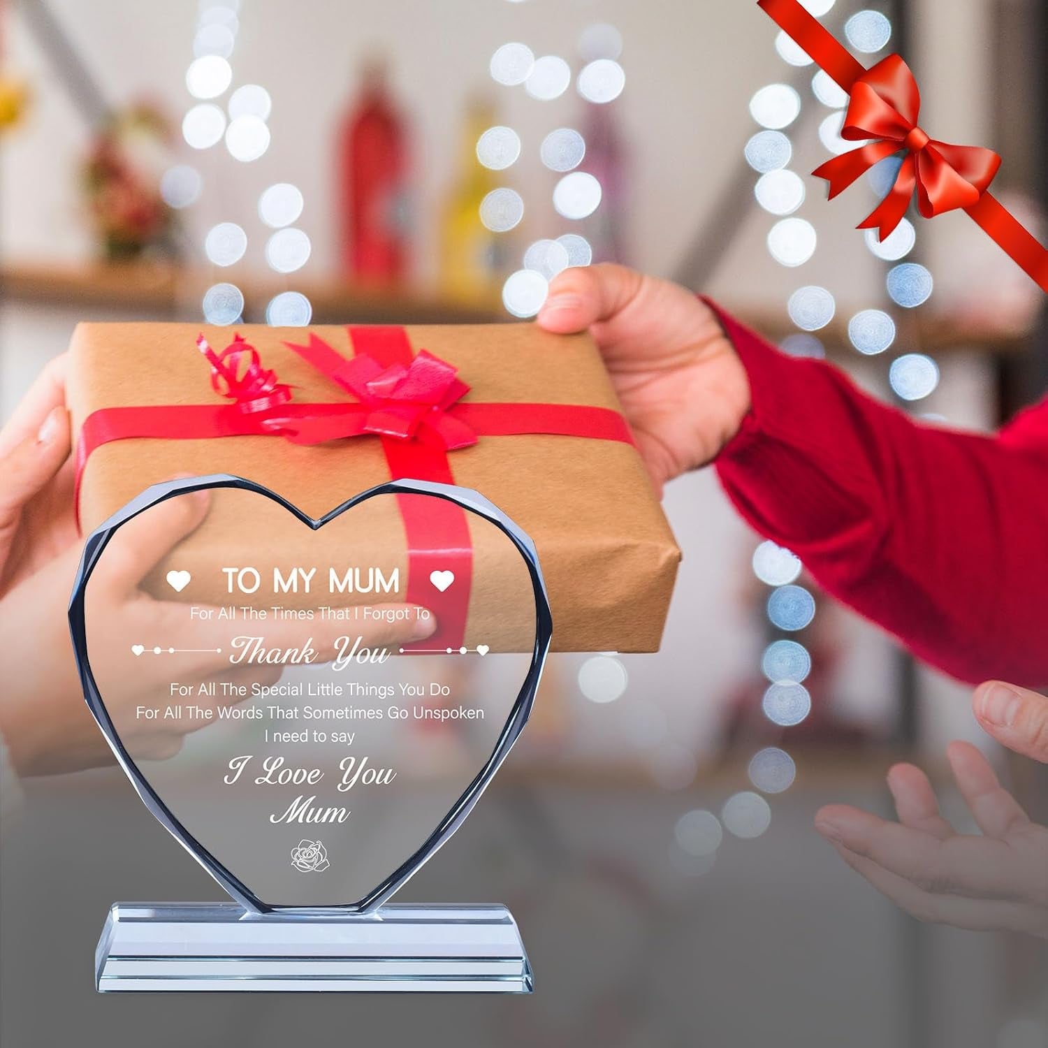 To My Mum Engraved Crystal Heart Keepsake