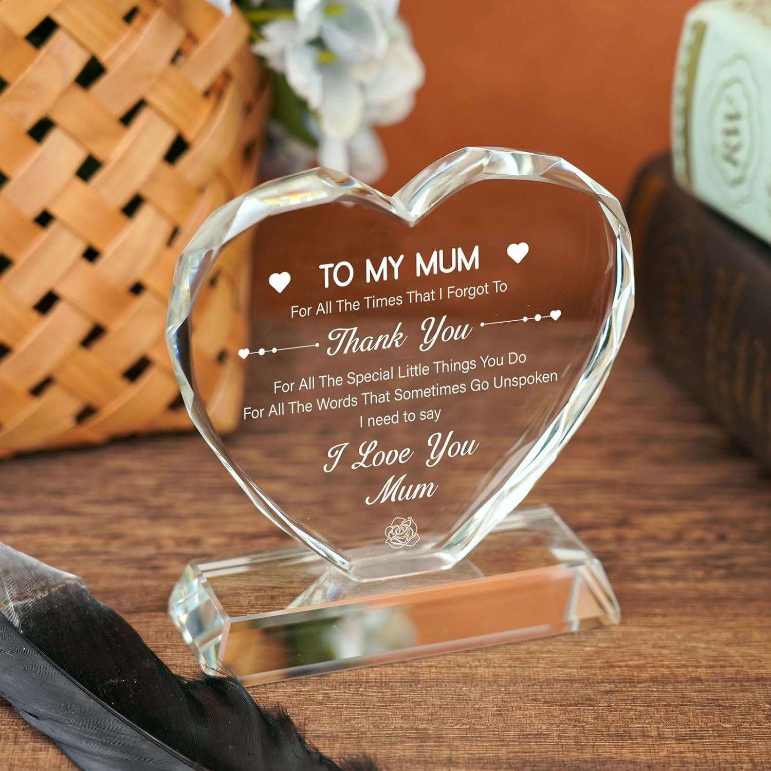 To My Mum Engraved Crystal Heart Keepsake: image 8