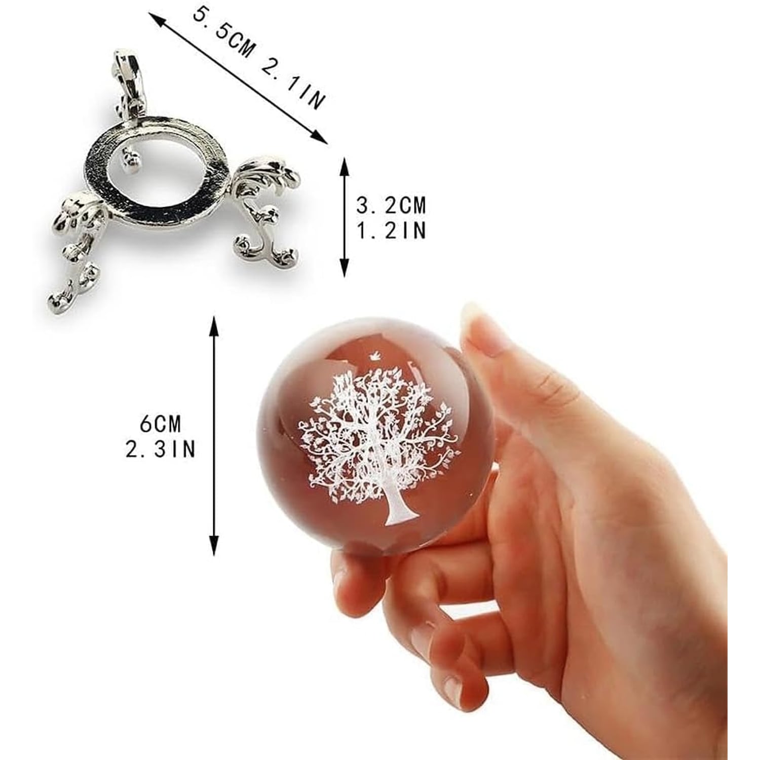 Tree of Life Engraved Crystal Ball with Stand