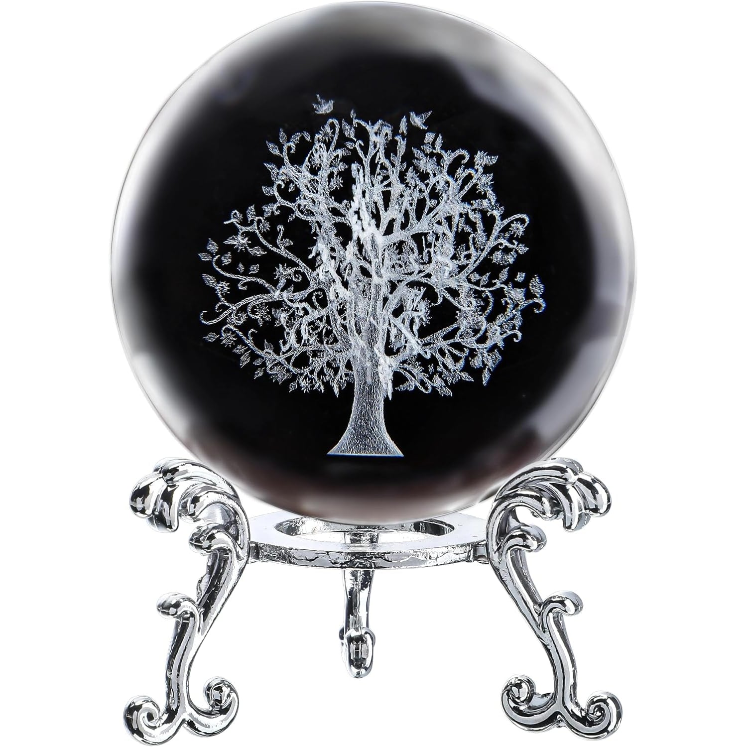 Tree of Life Engraved Crystal Ball with Stand