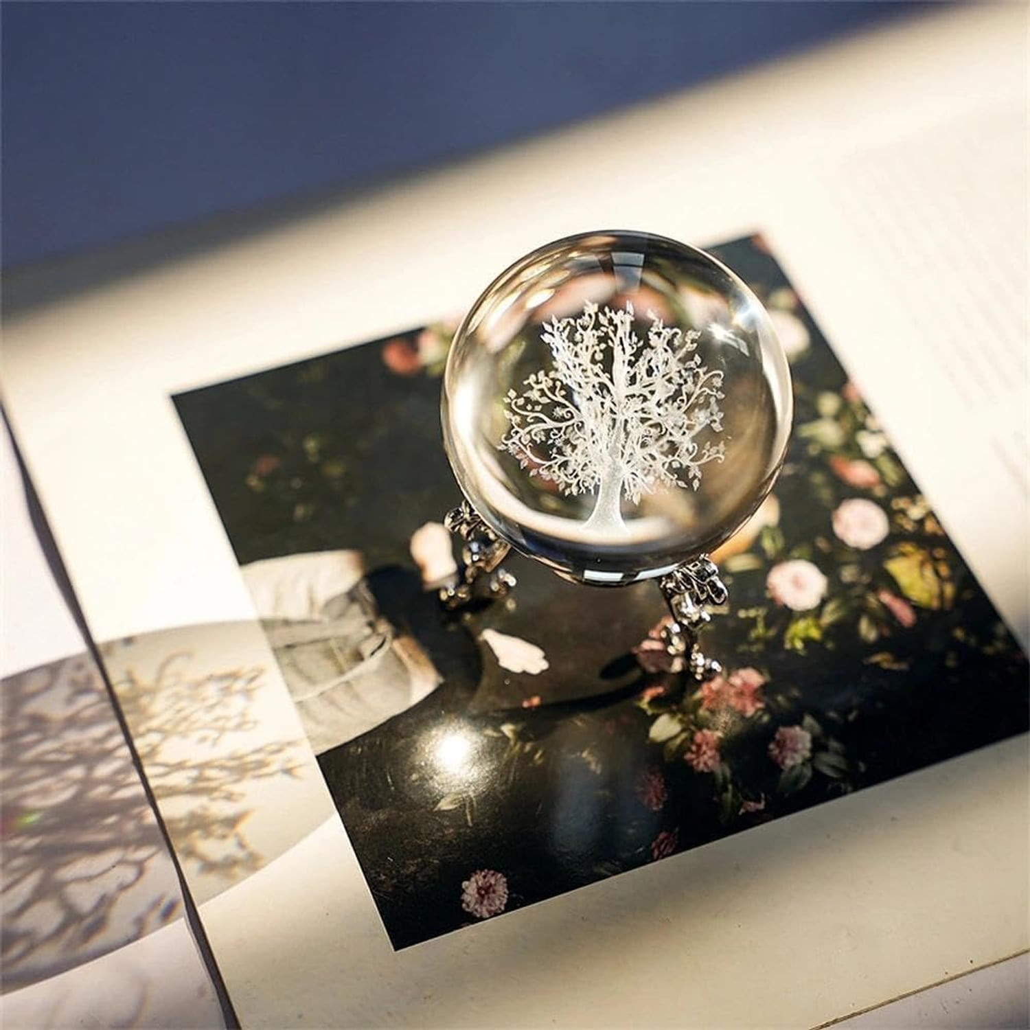 Tree of Life Engraved Crystal Ball with Stand