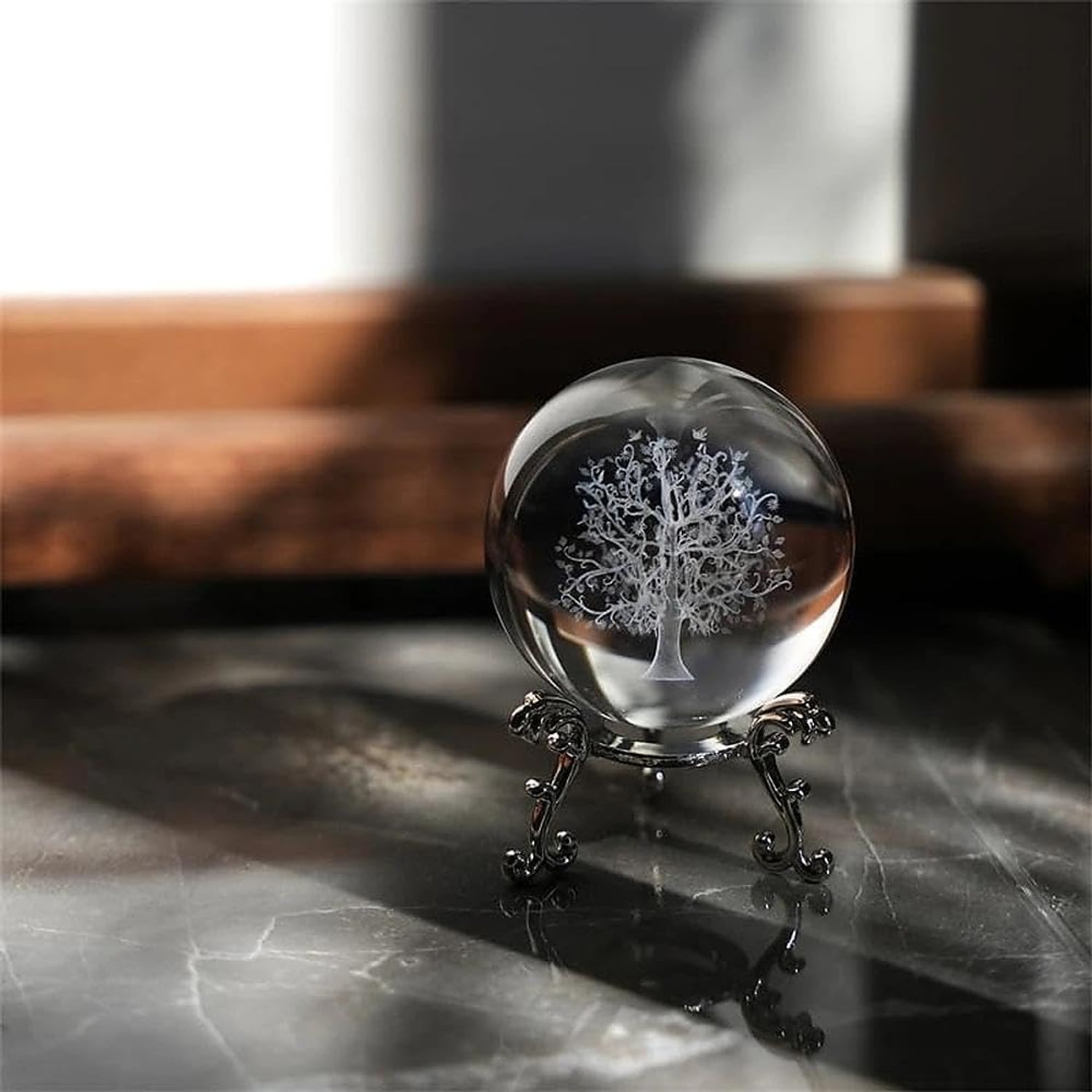 Tree of Life Engraved Crystal Ball with Stand
