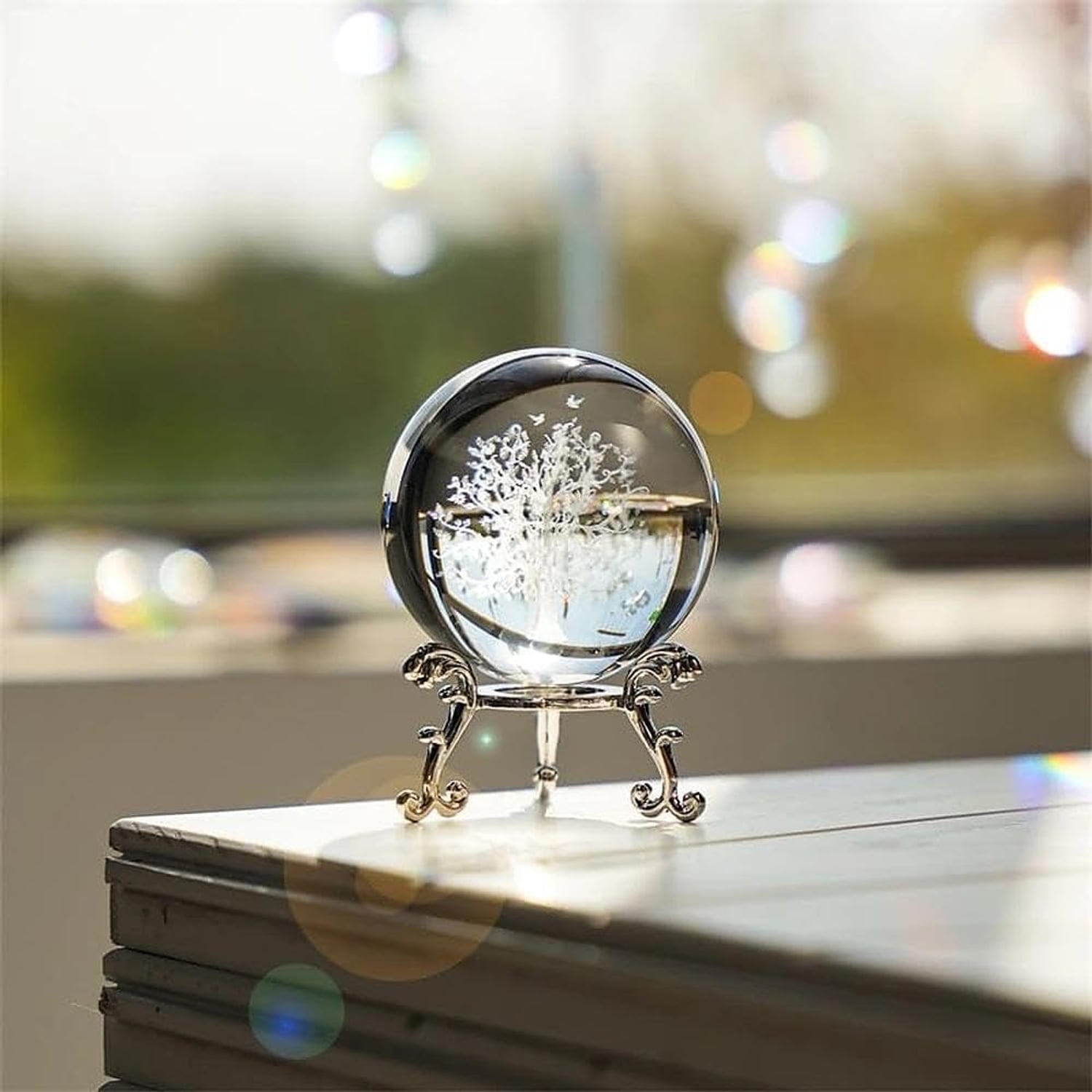 Tree of Life Engraved Crystal Ball with Stand: image 7