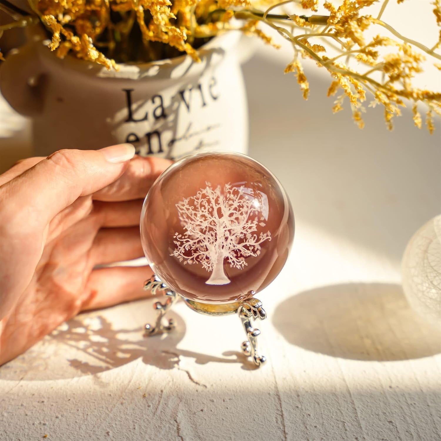 Tree of Life Engraved Crystal Ball with Stand: image 8